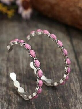 Pink Boho Hoop Earrings Western Country Cowgirl Style